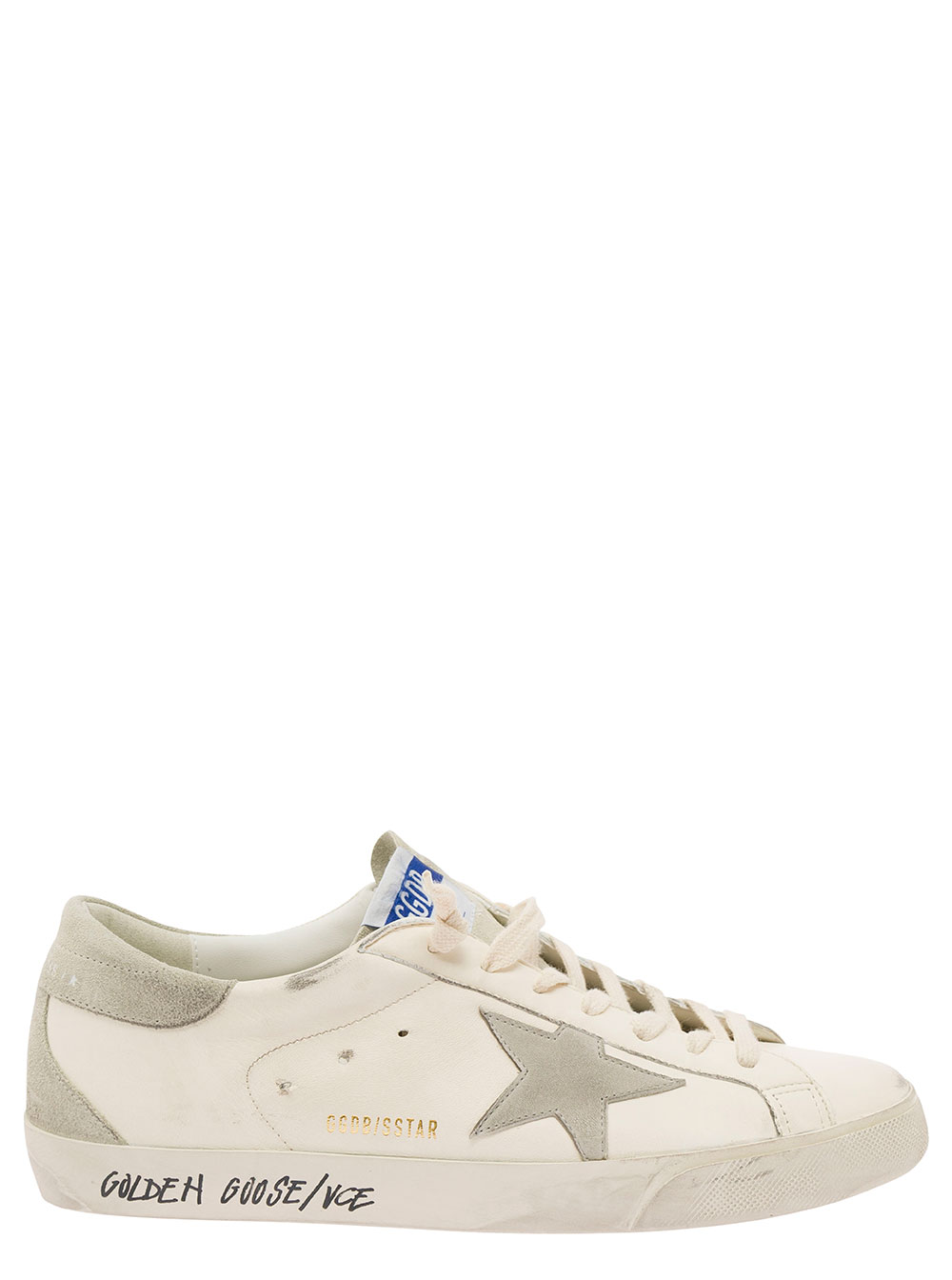 Golden Goose Men's White Low Sneakers Superstar Vintage Effect With Gray Pull-Tab In Leather For Ovine Cow