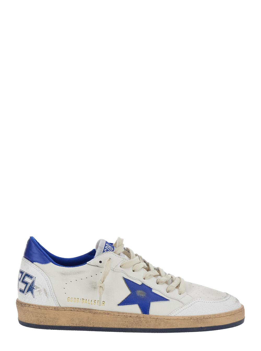 Golden Goose Men's White Sneaker Ballstar Low Top With Star Patch On The Side And Maxi Lettering Back In Leather For Goat Cow Polyamide Ovine