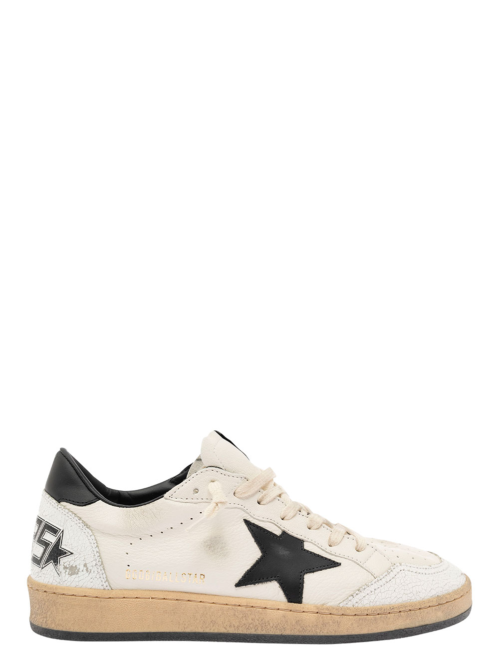 Golden Goose Men's White/Black Ballstar Sneaker With Side Star Application In Leather Man Goat Cow