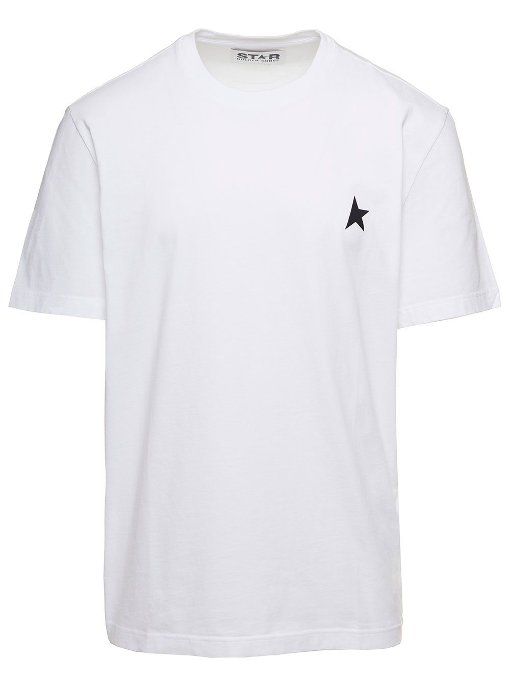 Golden Goose Men's White T-Shirt With Round Neck And One Star Logo Print On The Front For Cotton Tshirts Polo Shirts