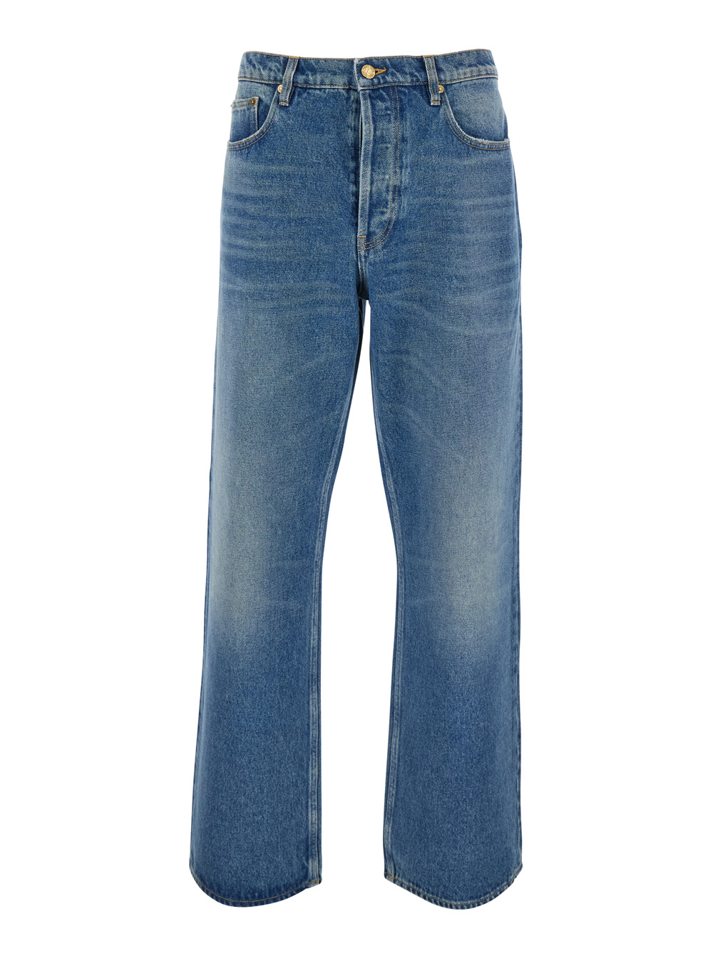 Golden Goose Men's Blu E Wide Leg Jeans With Bleach Effect In Denim Cotton For