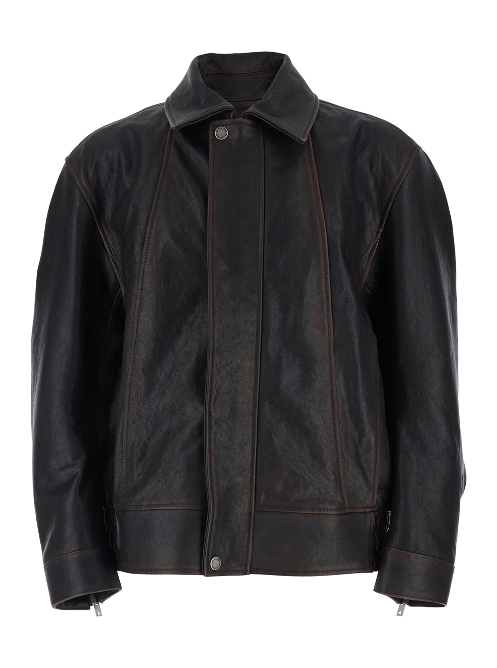 Golden Goose Brown Jacket with Classic Collar and Aged Effect in Leather for Men Ovine Outerwear – Men