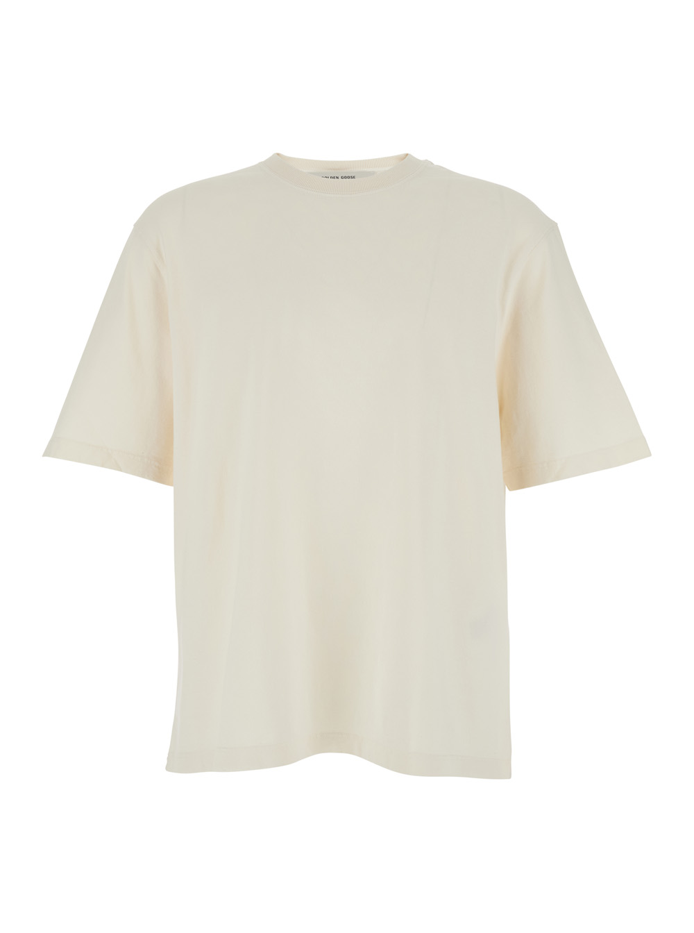 Golden Goose Men's White Crew Neck T-Shirt With Maxi Logo On The Back In Cotton For Tshirts And Polo Shirts