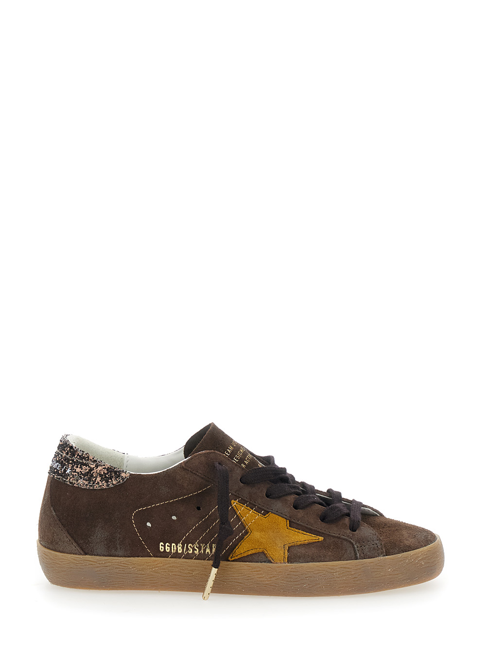 Golden Goose Women's Brown Super-Star Suede Upper Toe Tongue And Star Glitter Heel Sneaker