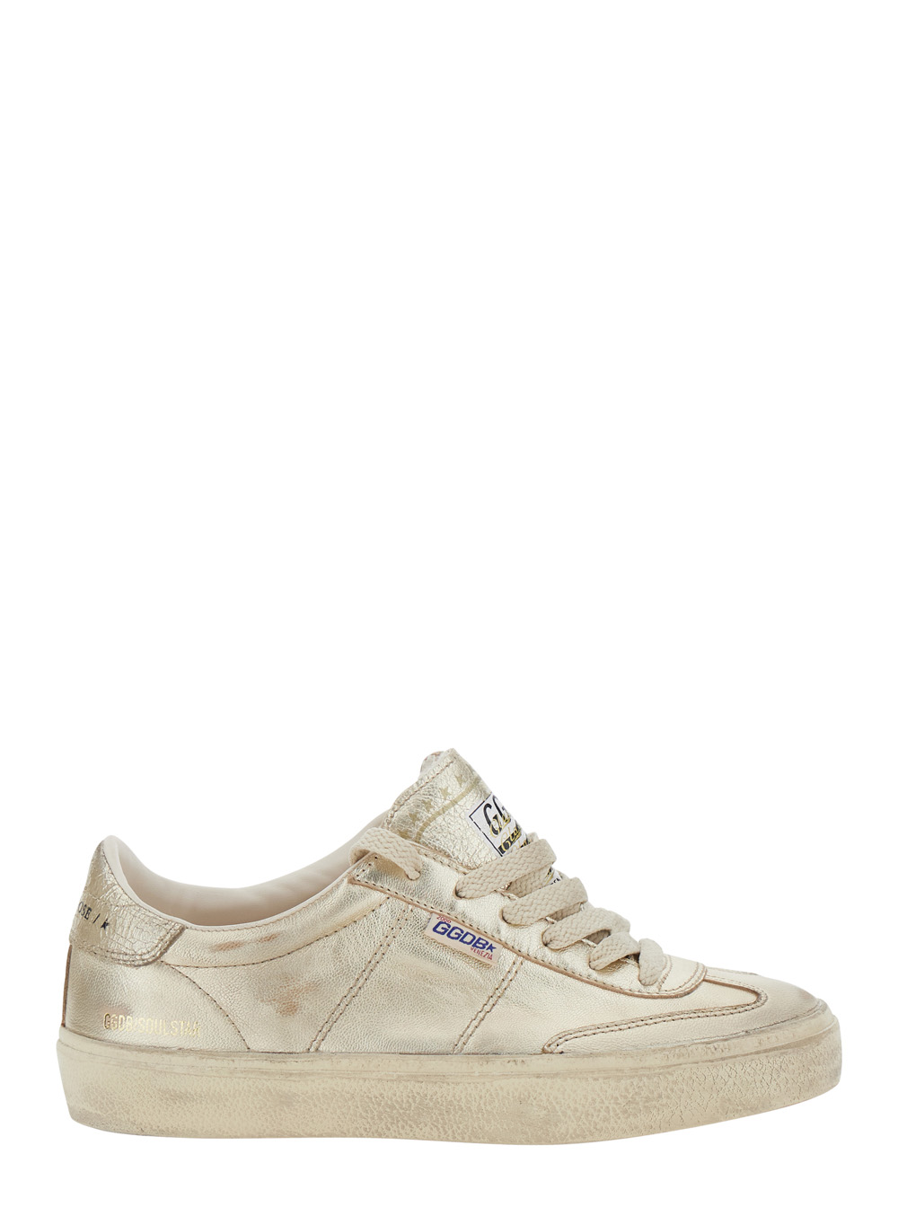 Golden Goose Women's Metallic Sneakers Soul-Star With Laminated Upper And Suede Heel Goat Leather Cow