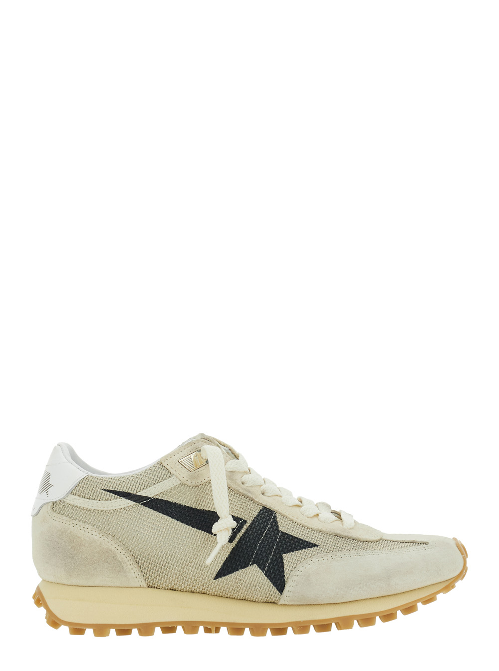 Golden Goose Women's Beige Marathon Low Top Sneakers With Patch Star On The Side And Logo Lettering Heel In Leather Fabric Woman