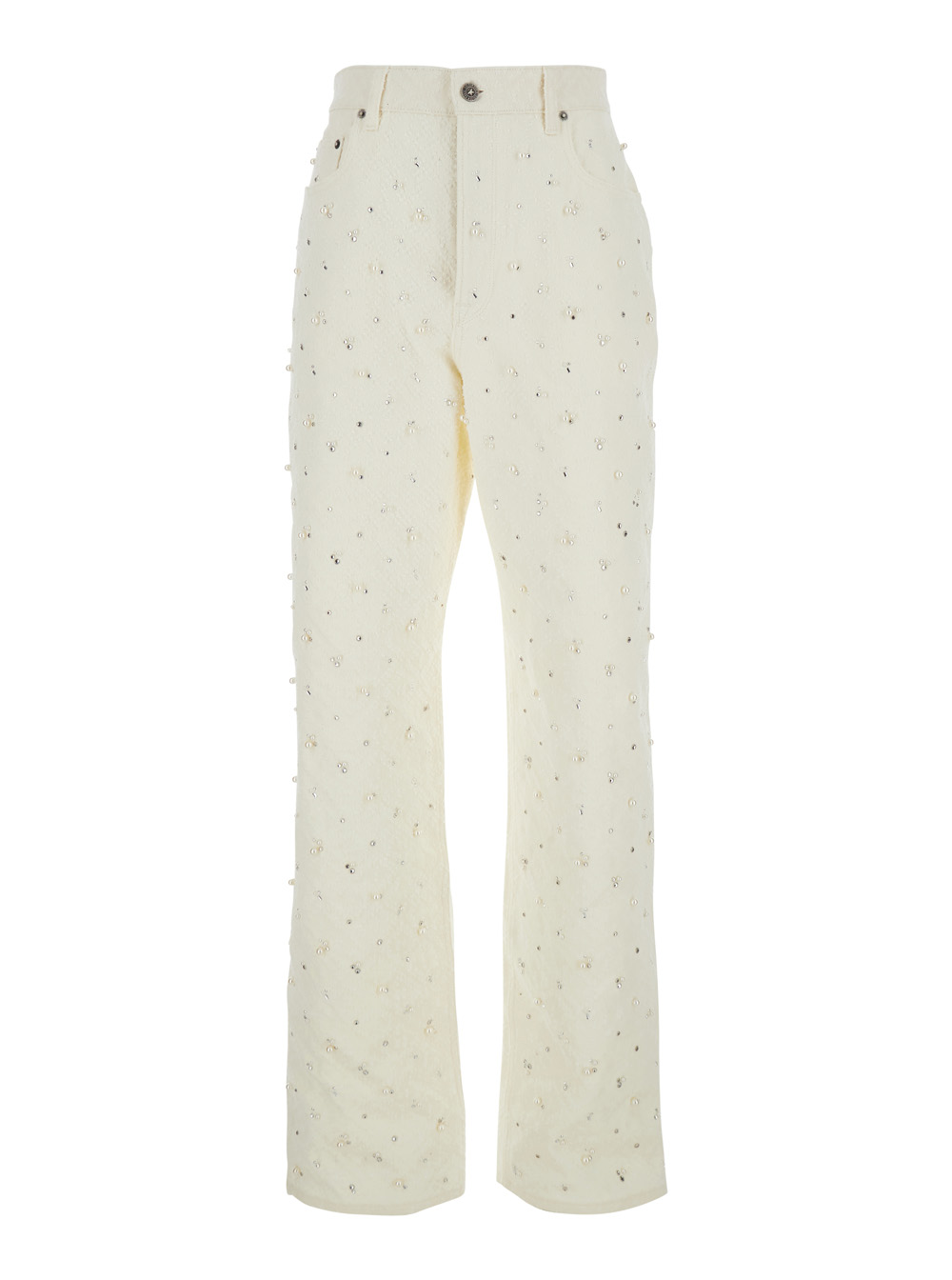 Golden Goose Women's White Denim Jeans With Belt Loops And All-Over Crystal Decoration For Cotton