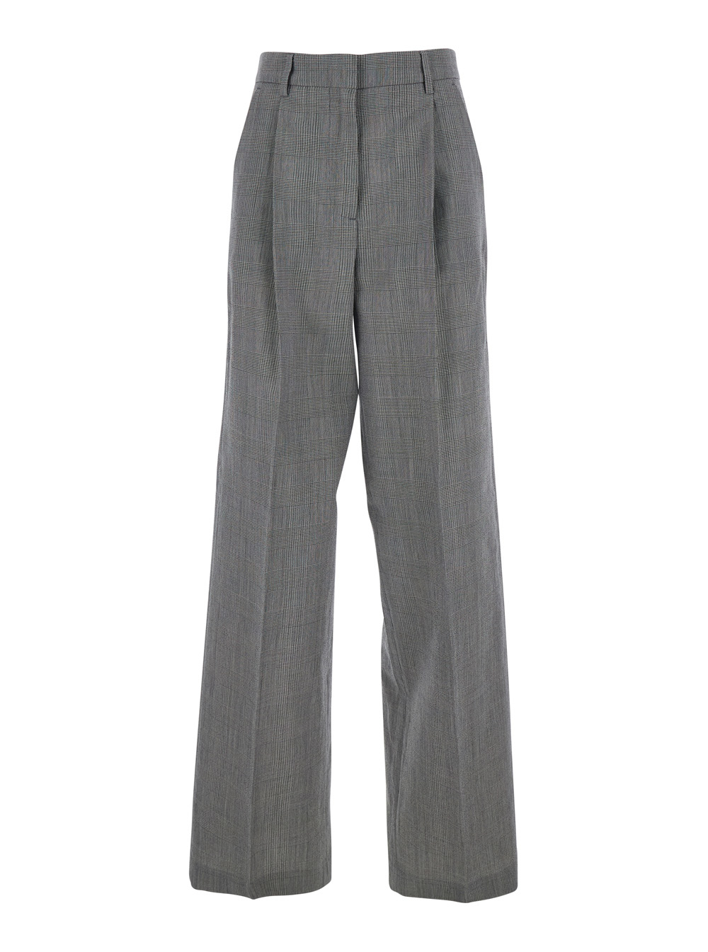 Golden Goose Women's Grey Wide Leg Trousers With All-Over Prince Of Wales Print In Wool For Virgin