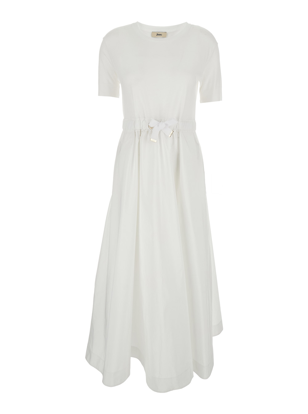 Herno Women's White Long Dress With Bow On The Front In Tech Fabric For Polyester