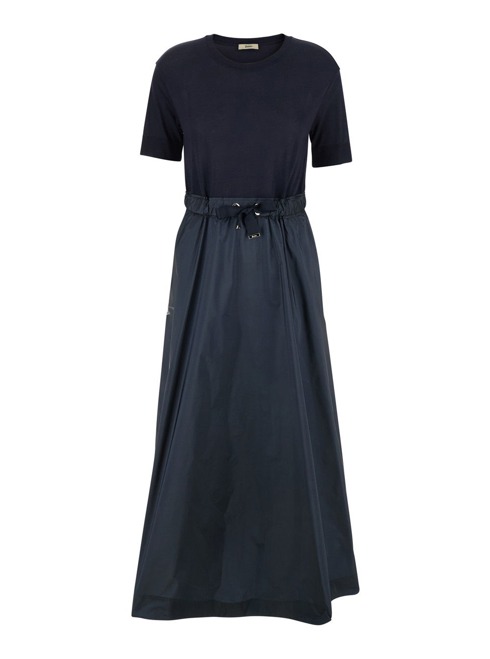 Herno Women's Blu E Crewneck Midi Dress With Elastic Drawstring Waist And Panelled Design In Tech Fabric Woman Polyester Long
