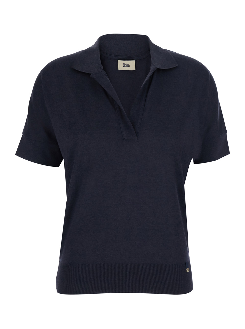 Herno Women's Blu Polo Lyocell Cotton With Ribbed Collar And Short Sleeves In E Tshirts Shirts