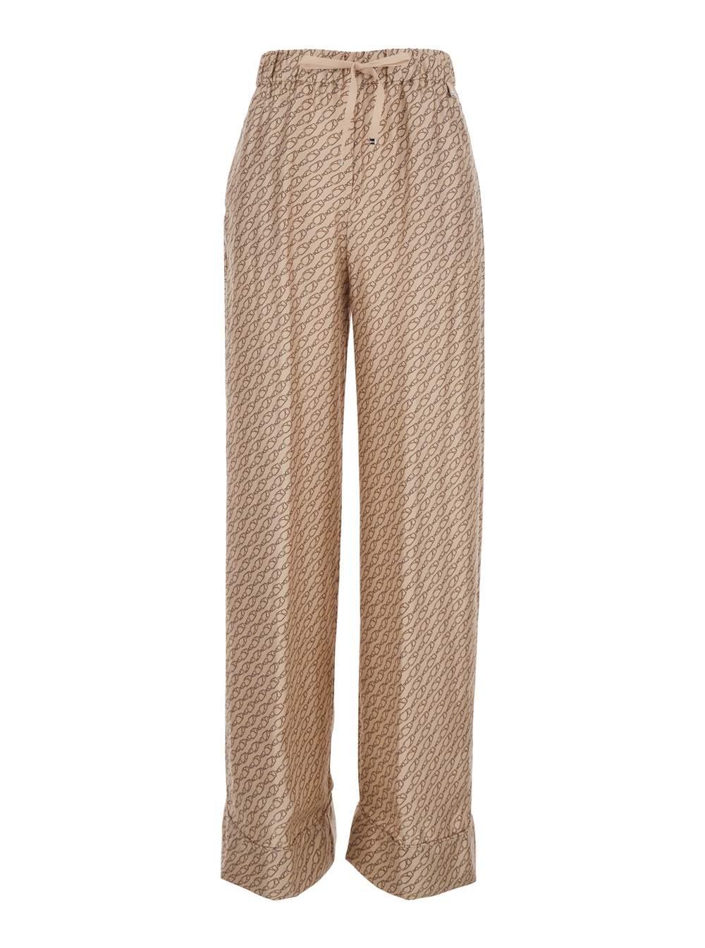 Herno Women's Beige Silk Pants With Elastic Drawstring Waist And All-Over Print Woman Trousers