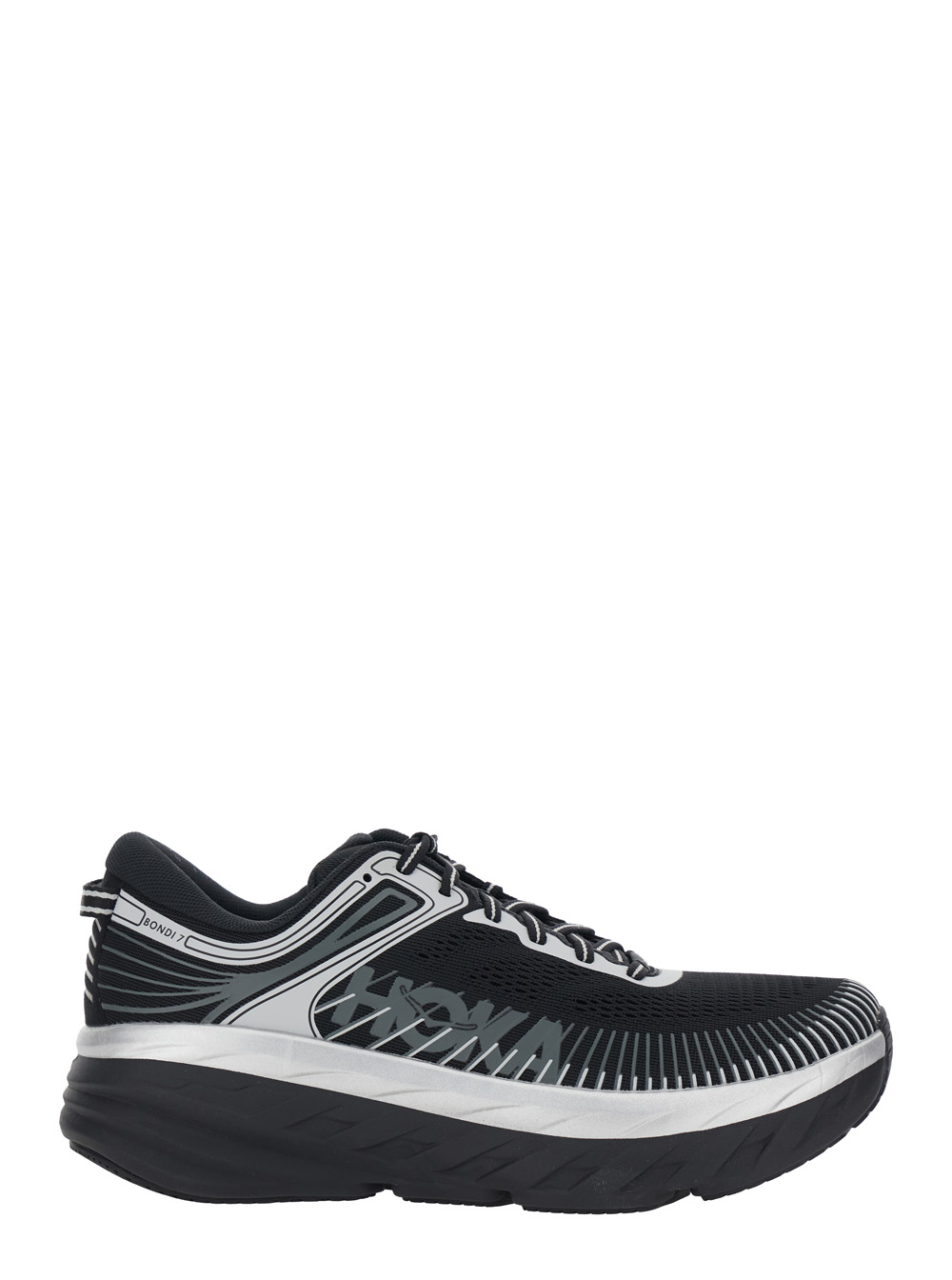 Hoka Unisex Black M Bondi 7 Sneaker Low Top With Logo On The Tongue And Perforated Design Tech Fabric