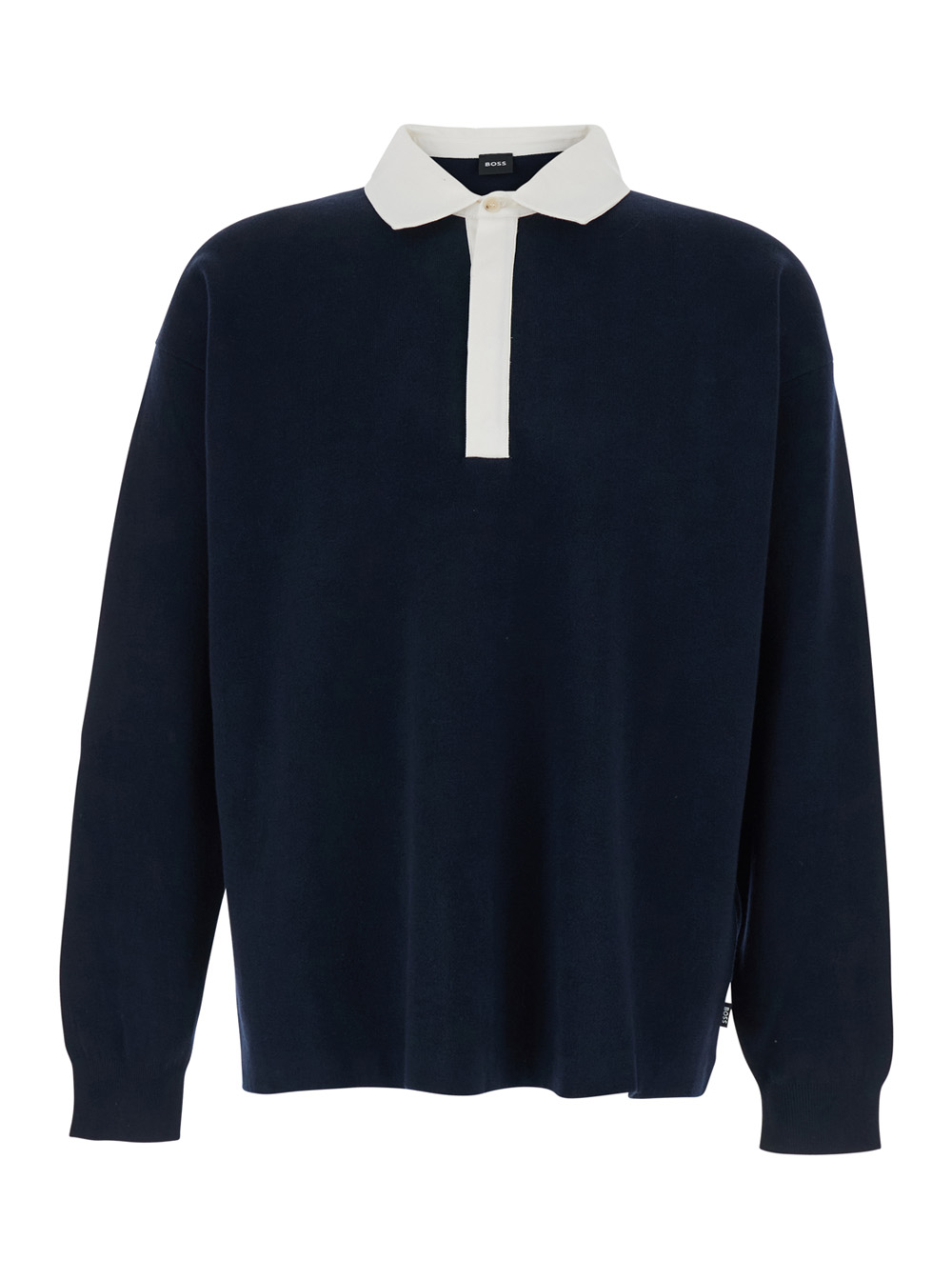 Hugo Boss Men's Blu Polo Collar Sweater In Cotton And Wool Blend For Virgin Tshirts Shirts
