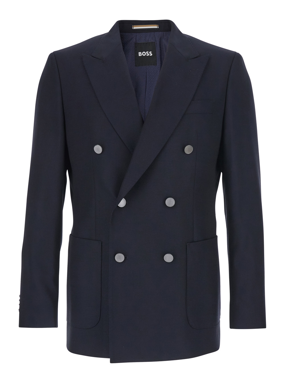 Hugo Boss Men's Blu Double-Breasted Huston Jacket With Peak Revers And Single Vent On The Back In E Wool Blend For Virgin Elastane Blazers