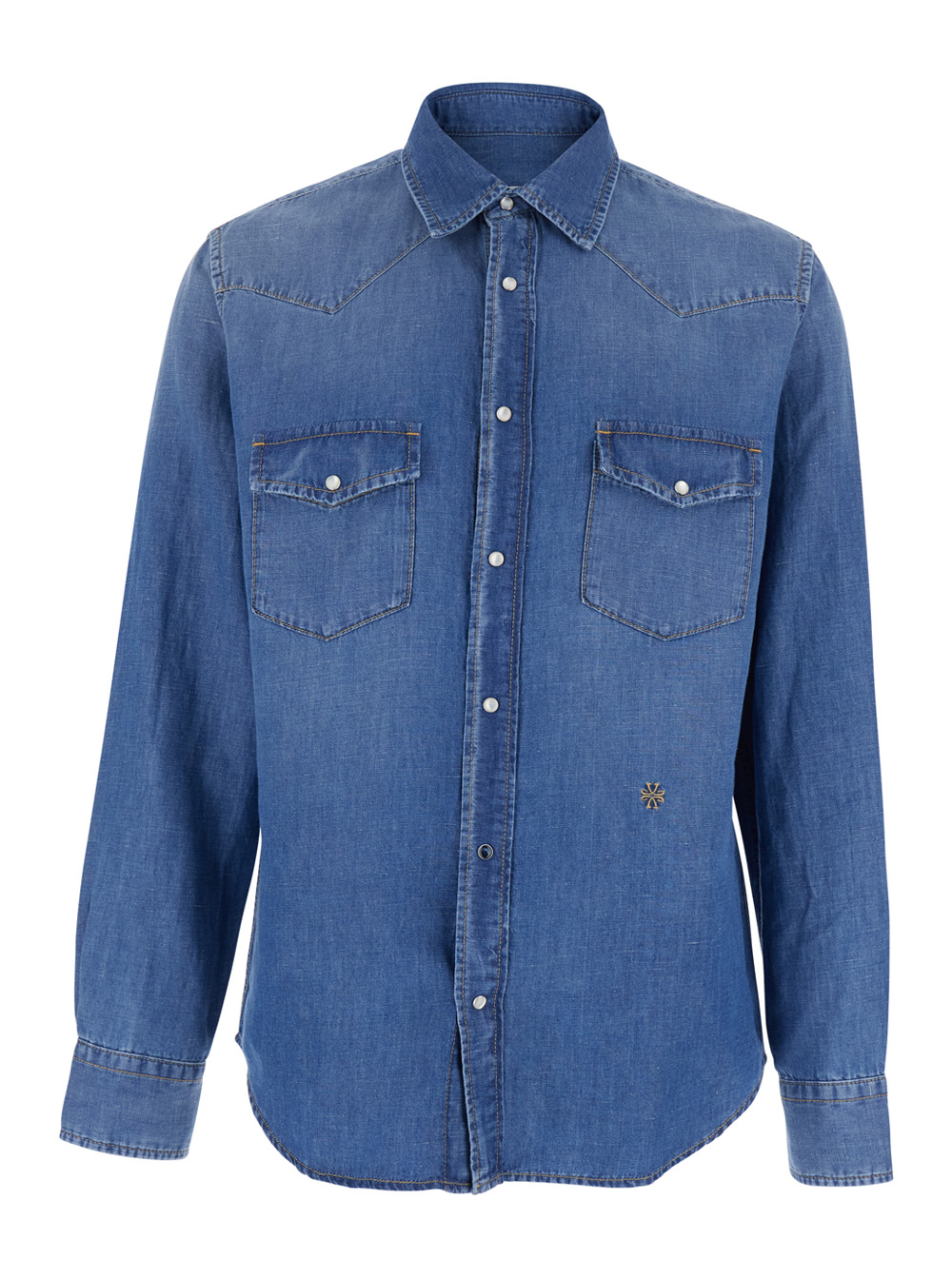 Jacob Cohen Men's Blu E Western Shirt With Classic Collar And Long Sleeves In Cotton Linen For Blouses