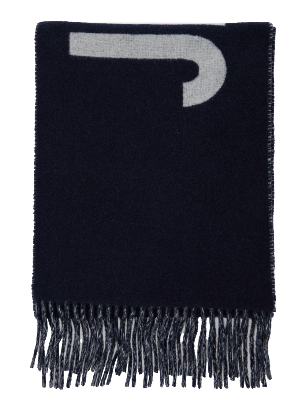 JACQUEMUS LEcharpe Jacquemus Blue Scarf with Maxi Logo Lettering and Fringed Hem in Wool Man Blu Scarfs Foulards - Men　LEcharpe Ja
