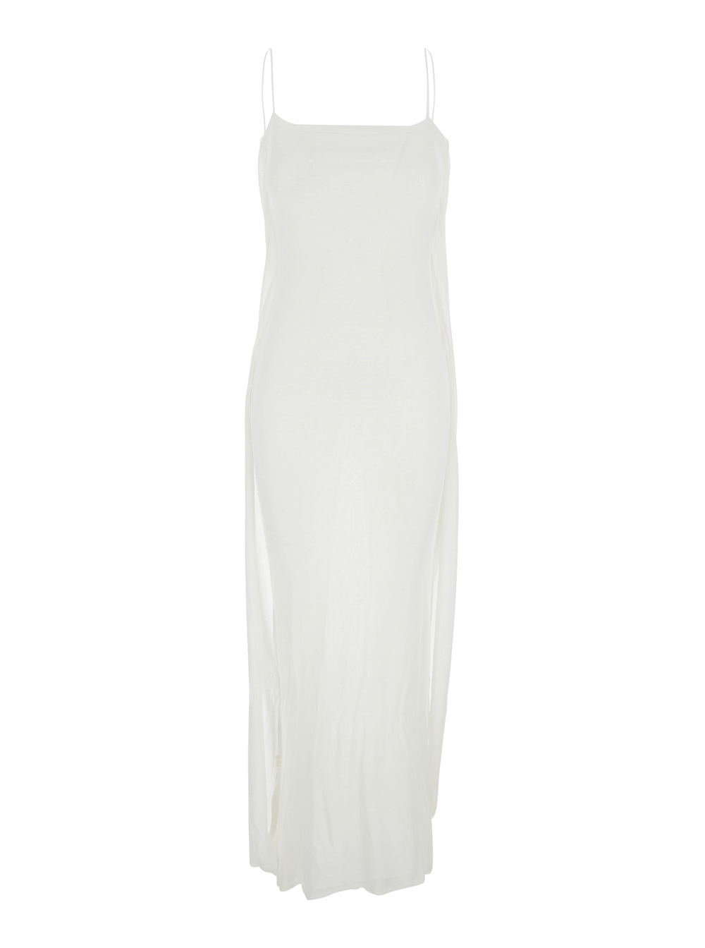 Jacquemus Women's White Dress With Straight Neckline In Tech Fabric Woman Viscose Long