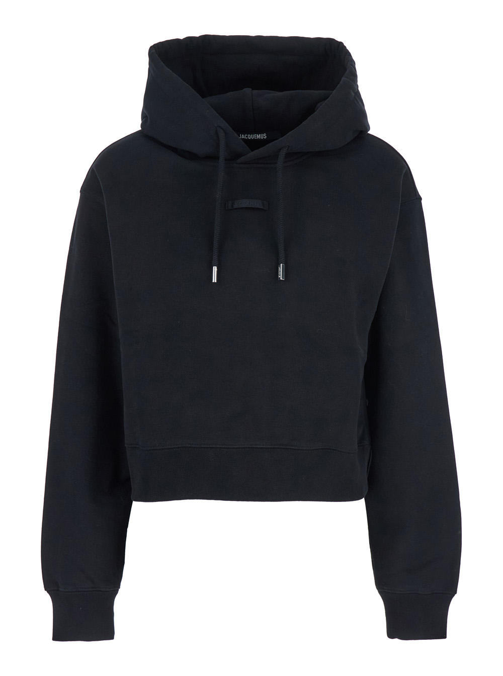JACQUEMUS Jacquemus Black Le Hoodie Gros Grain Crop with Drawstring Hood and Logo Patch on Front in Cotton for Women Sweatshirts -
