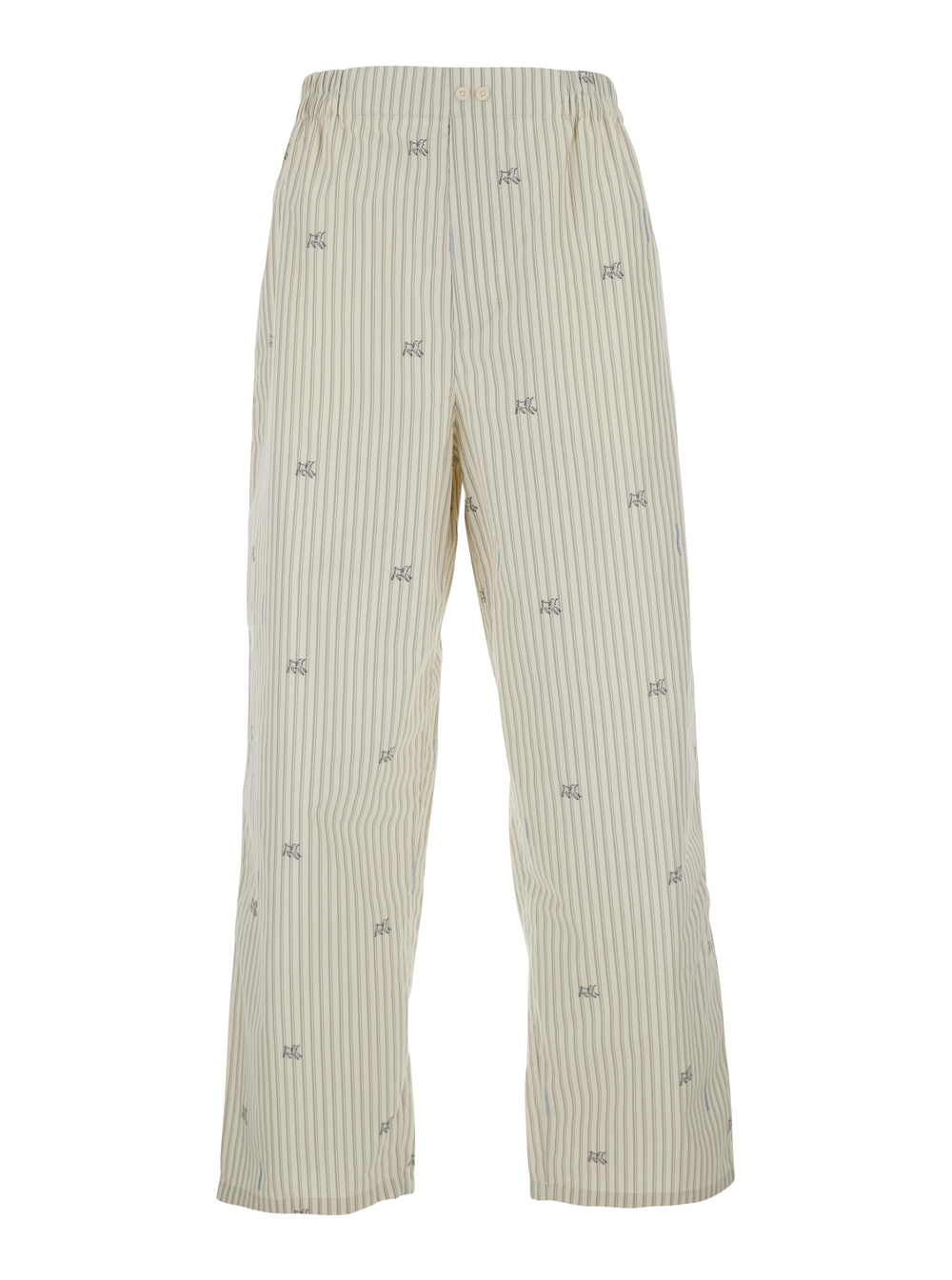 JACQUEMUS Jacquemus Beige Pants with elasticated waist and Striped Design in Cotton Man Trousers - Men　Jacquemus ベージュ パンツ 伸縮性ウエストと