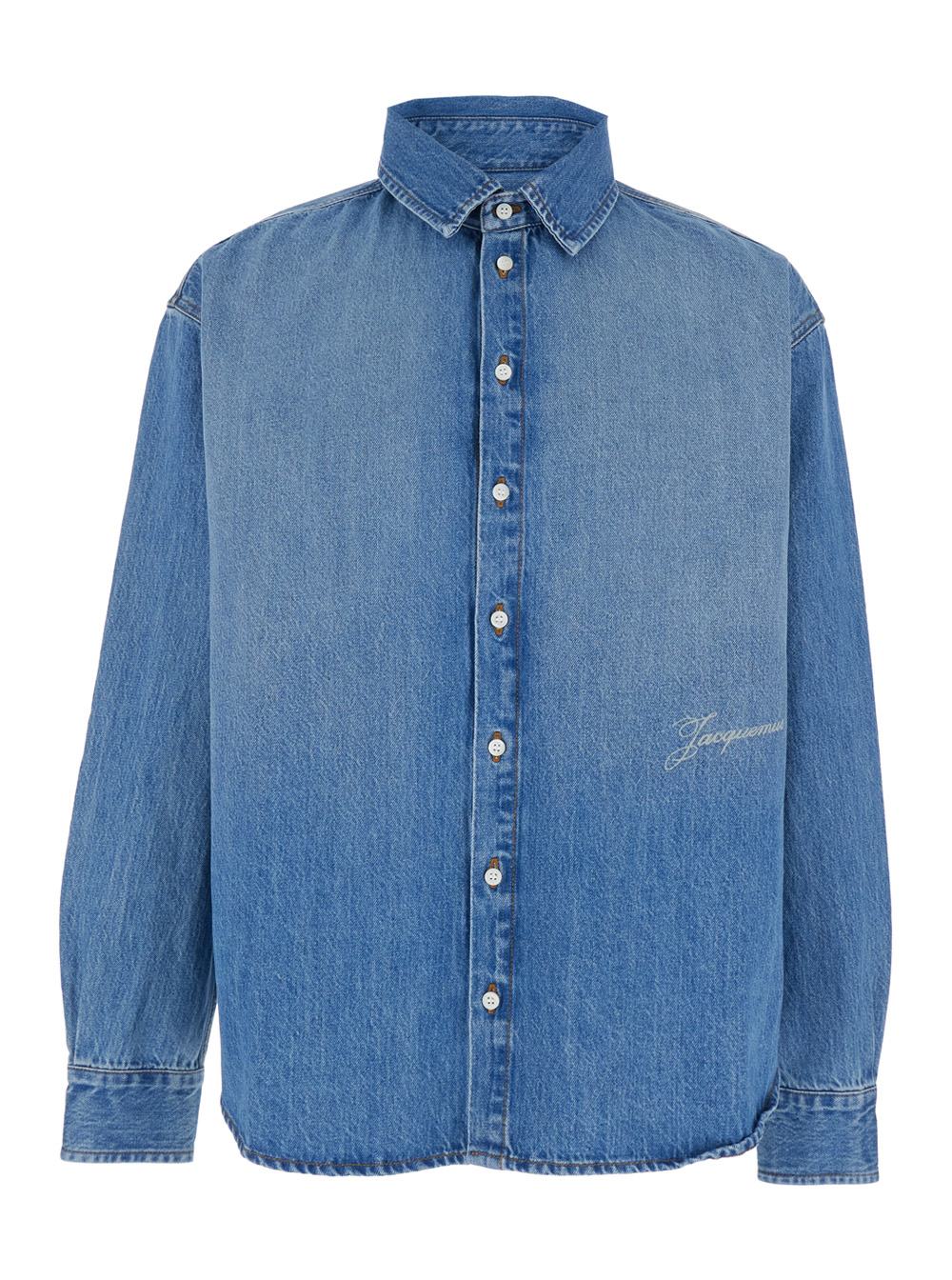 JACQUEMUS Jacquemus Simon Light Blue Shirt with Classic Collar and Logo Lettering Embroidery on the Front in Denim for Men Cotton 