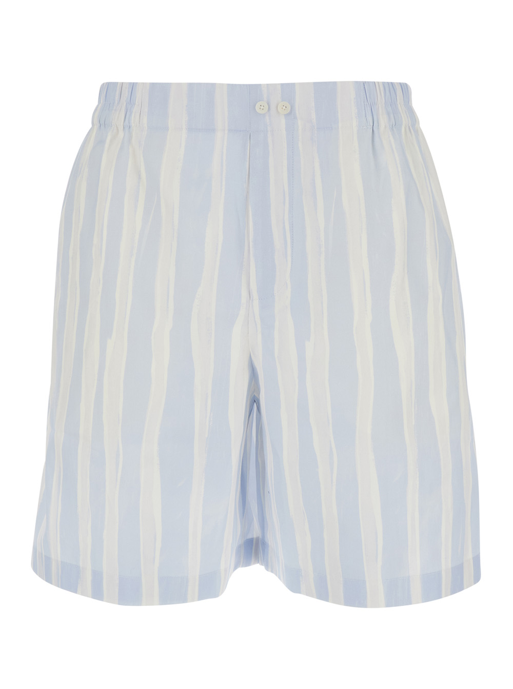 JACQUEMUS Jacquemus Le Short Calecon Light Blue with Elasticated Waist at the Back and All-Over Striped Motif in Cotton for Men Be