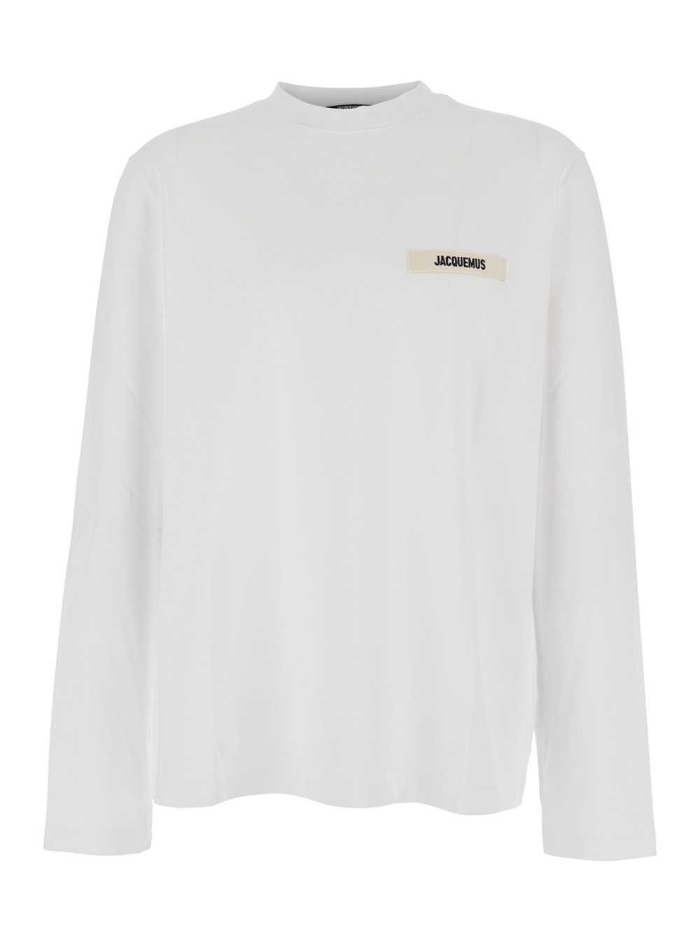 JACQUEMUS Jacquemus Le T-Shirt Gros Grain White Crewneck with Logo Patch on the Front in Cotton Man Tshirts And Polo Shirts - Men　