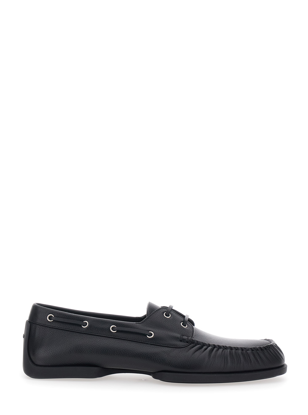 Jil Sander Jil Sander Black Loafers With Ruffled Details And Rounded Toe In Leather For Men - Men　ジル・サンダー メンズ レザー フリルディテールと丸いつま先のブラ