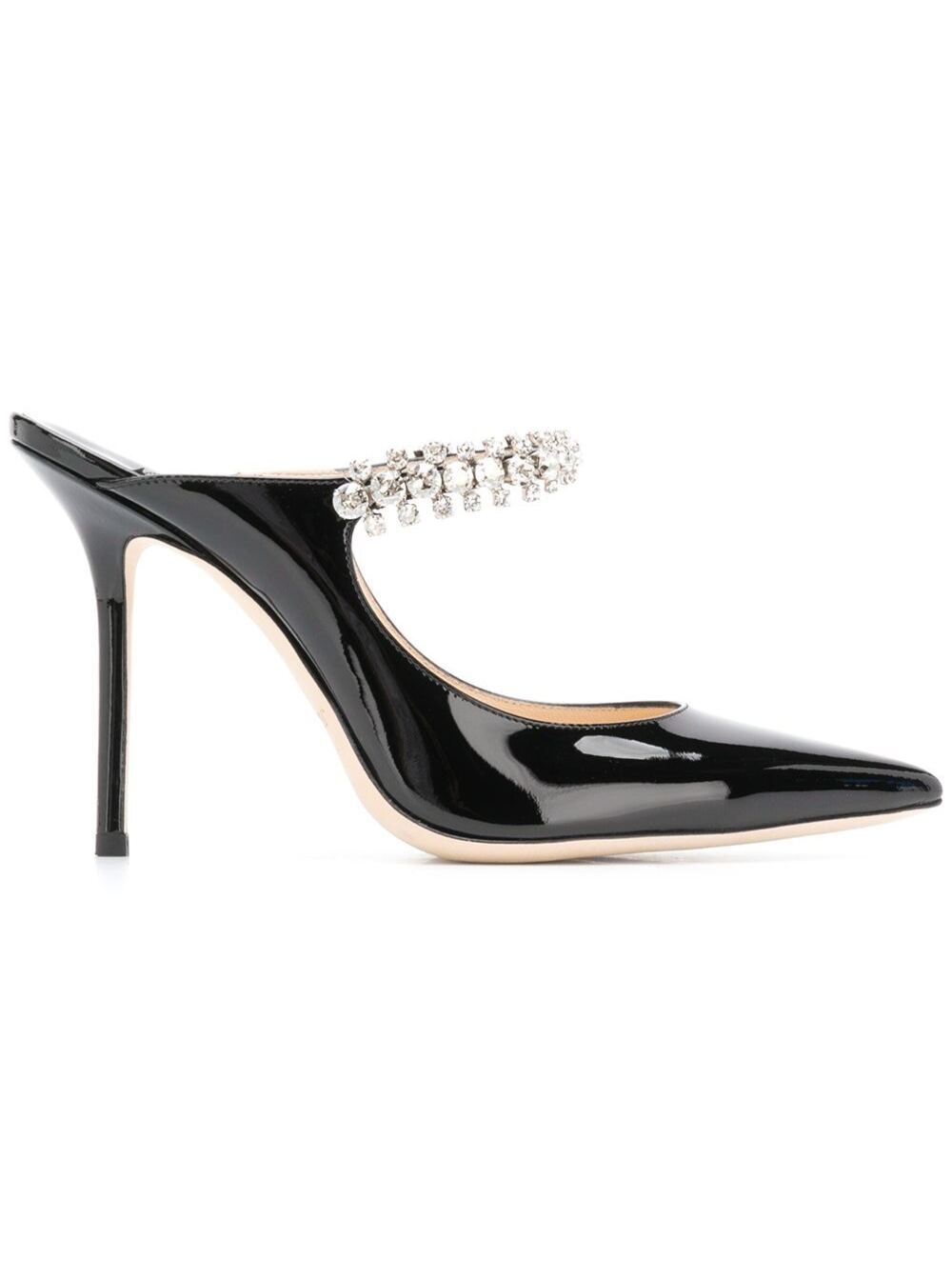 Jimmy Choo Black Pumps with Crystal Strap in Patent Leather Woman Calf Heels – Women