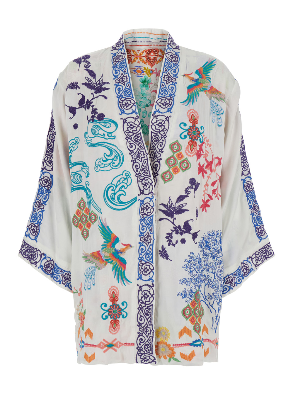 Johnny Was Romana Kimono Multicolor Kaftan With Long Sleeves Womens Fabric Beachwear – Women