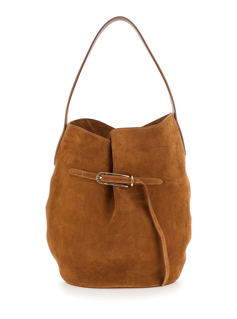 Liffner Shoulder Bag Belted Bucket Large Cow Suede in Brown Leather for Women – Women