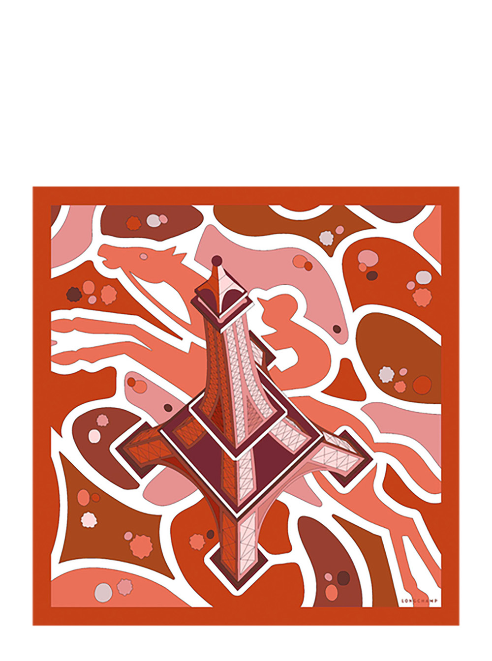 Longchamp Women's Orange Square Silk Scarf With Maxi Print For Scarfs And Foulards