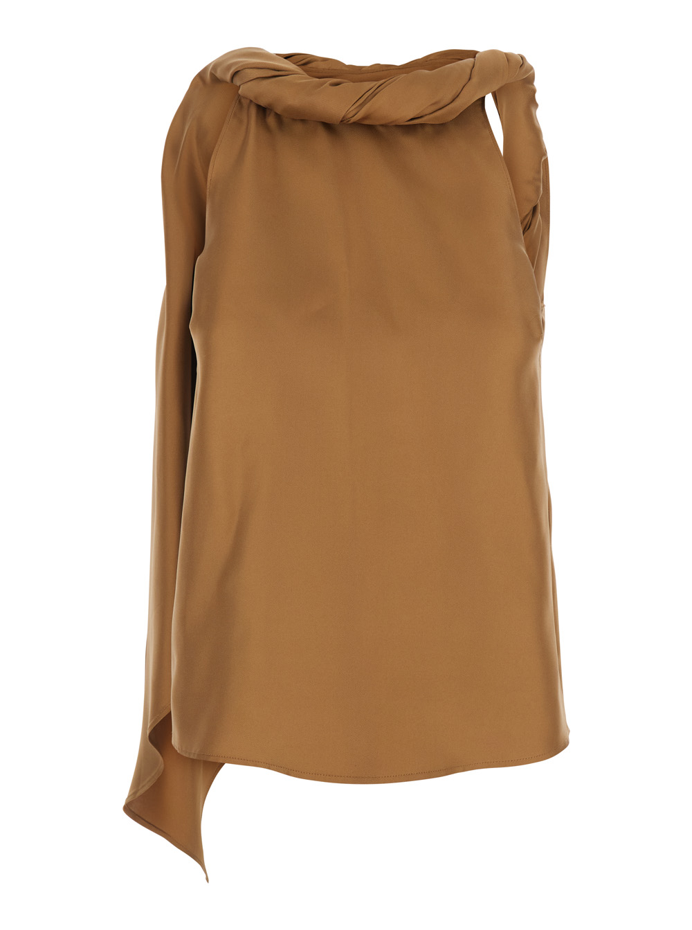 Loulou De Saison Women's Brown Top Wilma Twisted Collar With Silk Tops