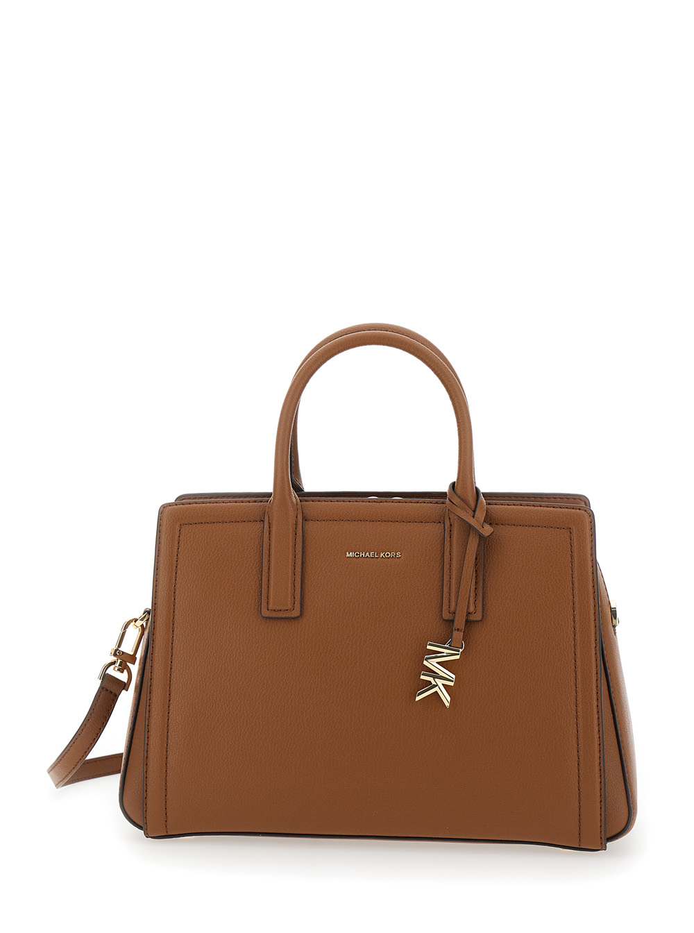 Michael Michael Kors Women's Brown Handbag With Metallic Lettering Logo And Pendant On The Front In Leather Woman Cow Hand Bags