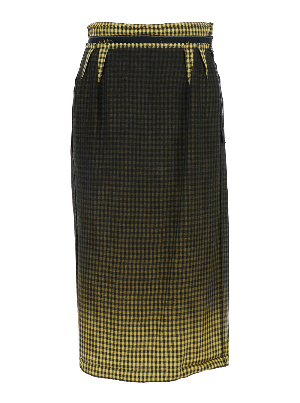 Maison Margiela Women's Yellow Midi Skirt With Check Motif And Faded Effect In Viscose Blend For Virgin Wool