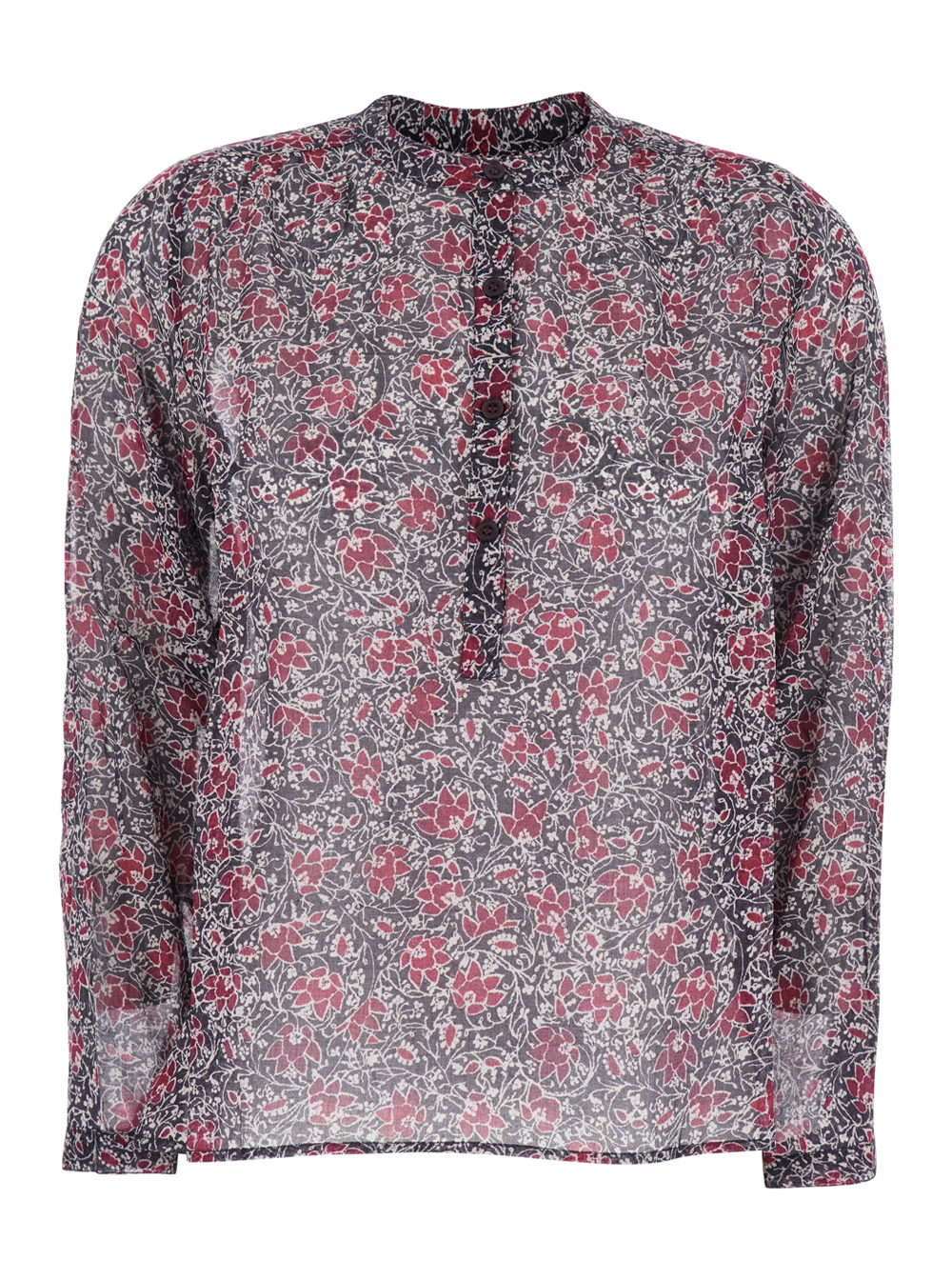 Isabel Marant Isabel Marant Etoile Maria Dress with Henley Neck and Buttons Floral Print in Purple for Women Violet Cotton Shirts Blou