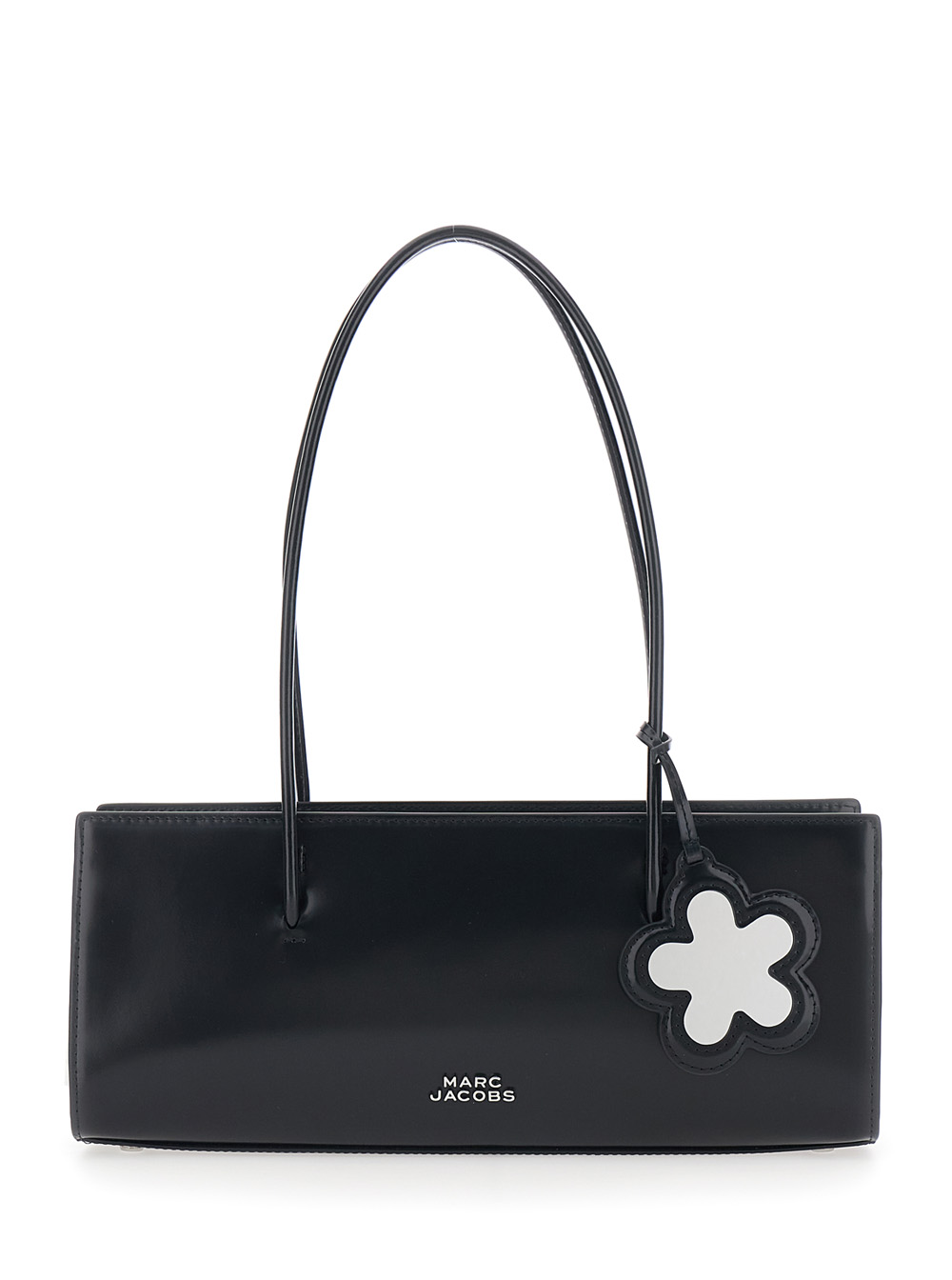 Marc Jacobs Shoulder Bag The Mirror Satchel with Logo on Front and Leather Flower Charm for Women Black Cow – Women