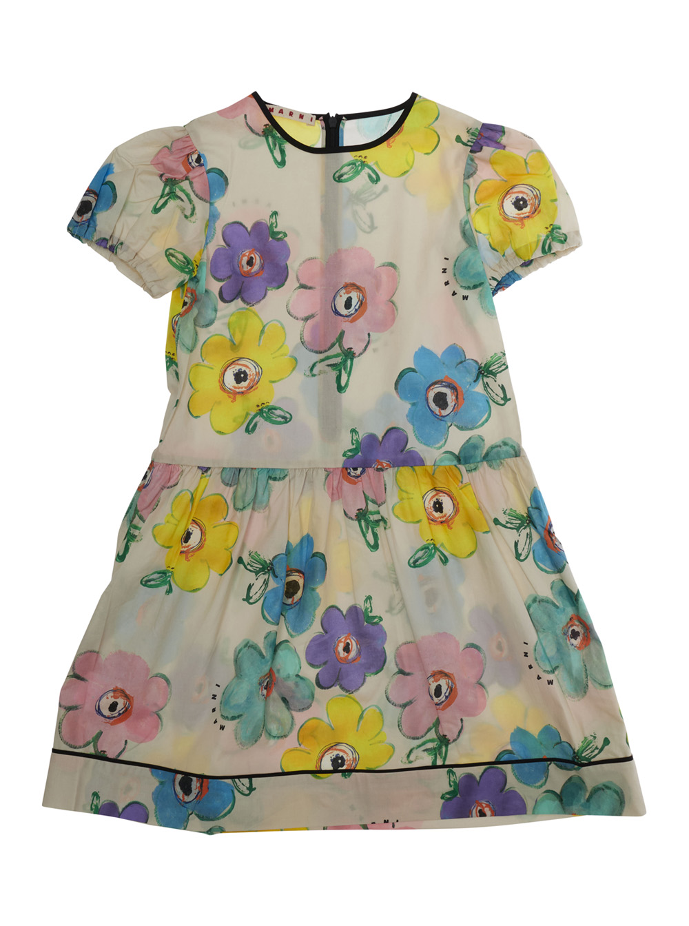 Marni Kids Girls Multicolor Round Neck Dress With All-Over Floral Print In For Cotton - Kids
