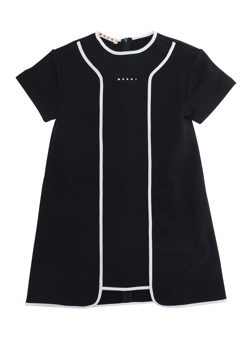 Marni Kids Girls Black Round Neck Dress With Contrast Details On The Front And Lettering Logo In Cotton For - Kids