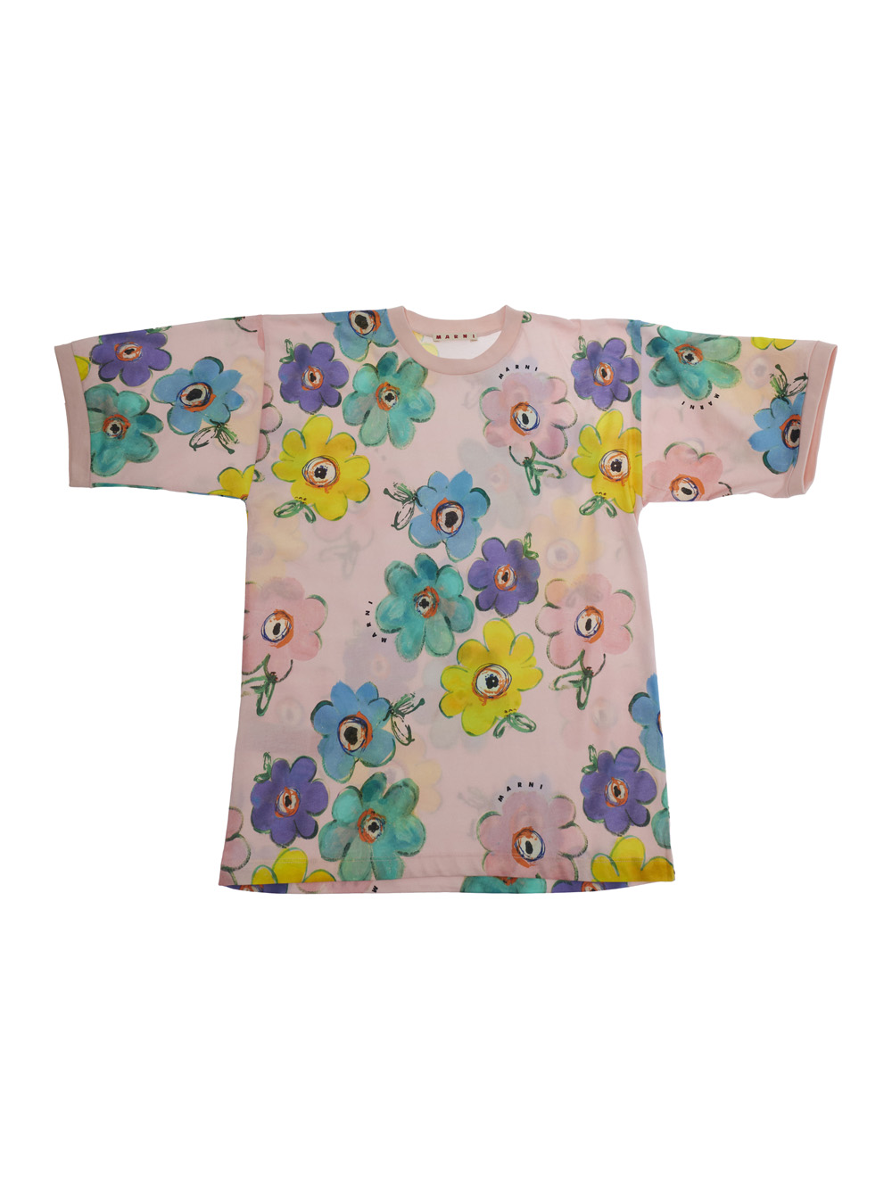 Marni Kids Girls Multicolor Round Neck Floral Dress With All-Over Motif In Cotton For - Kids