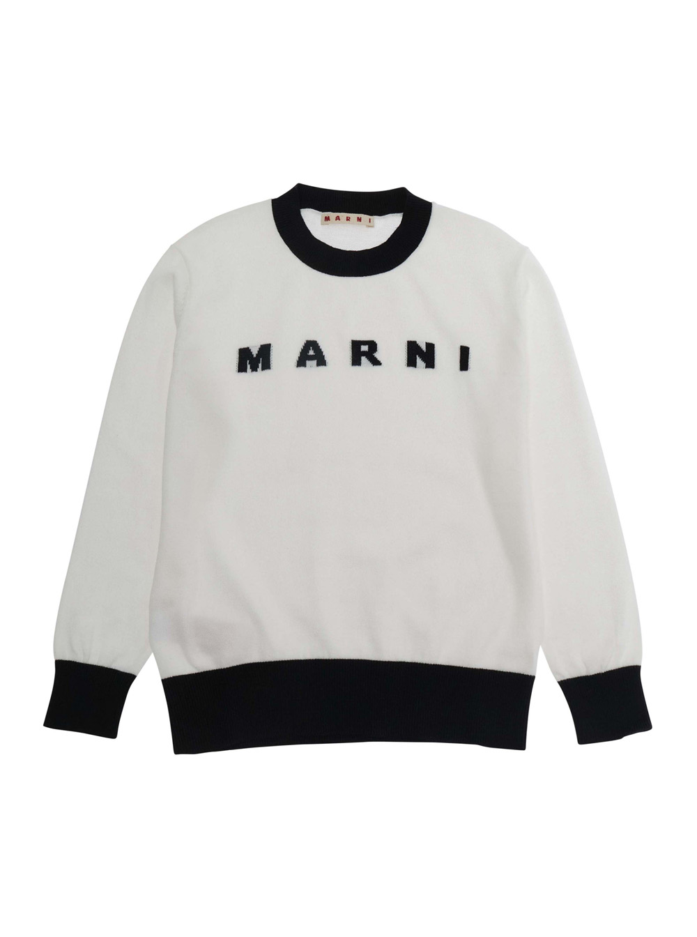 Marni Kids White Crew Neck Sweater With Logo Lettering On The Front And Contrast Finishes In Cotton For Kids Jersey - Kids