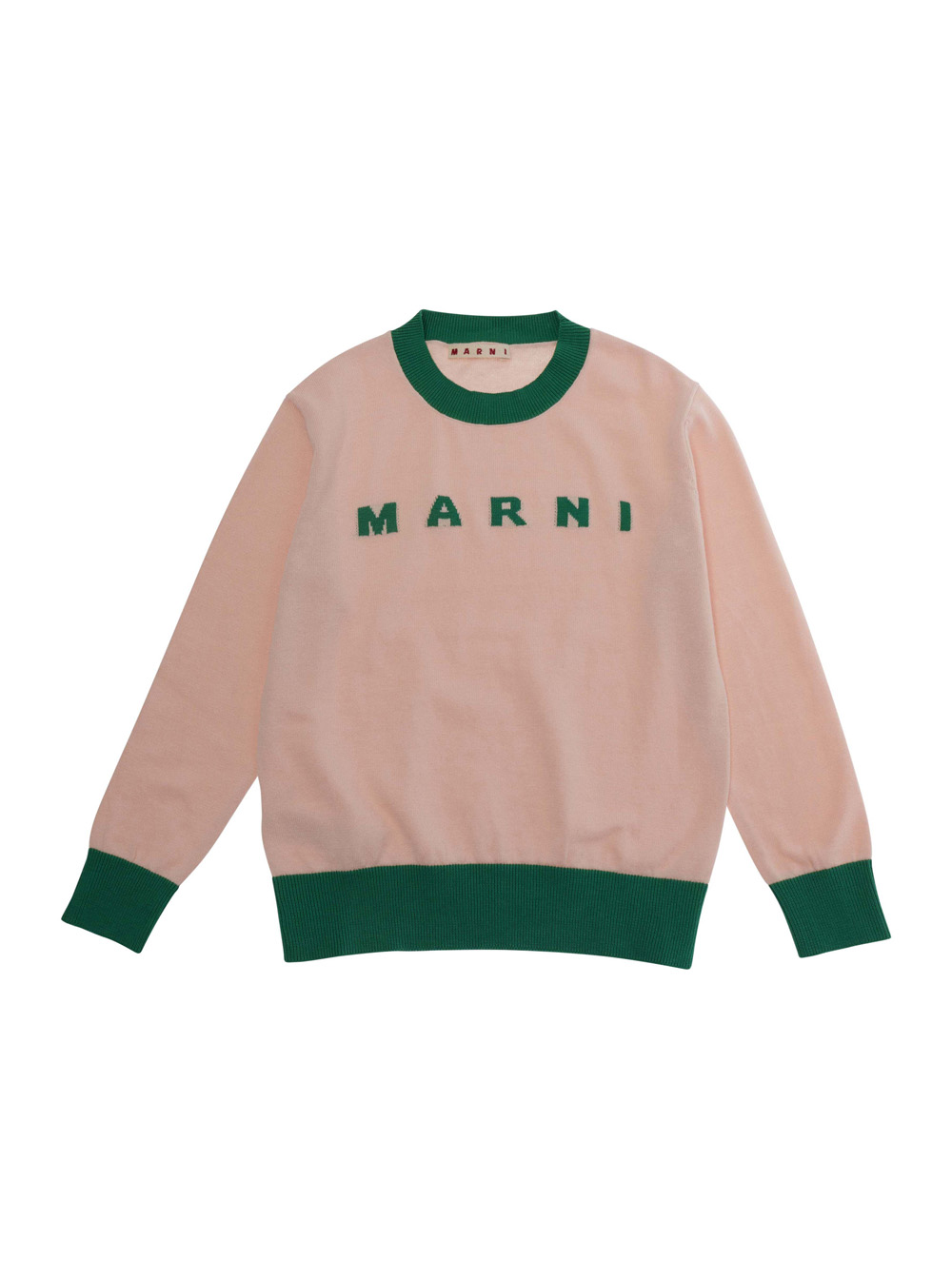 Marni Kids Pink Crew Neck Sweater With Logo Lettering On The Front And Contrast Finishes In For Kids Cotton Jersey - Kids