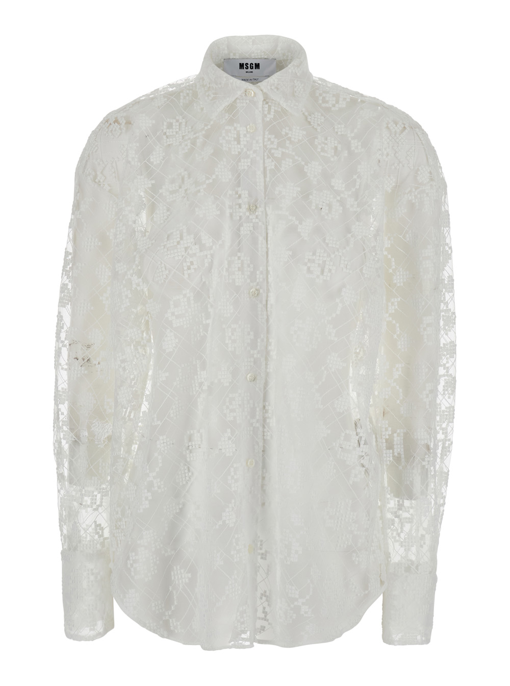 Msgm Women's White Shirt With Classic Collar And Long Sleeves Polyester For Blouses