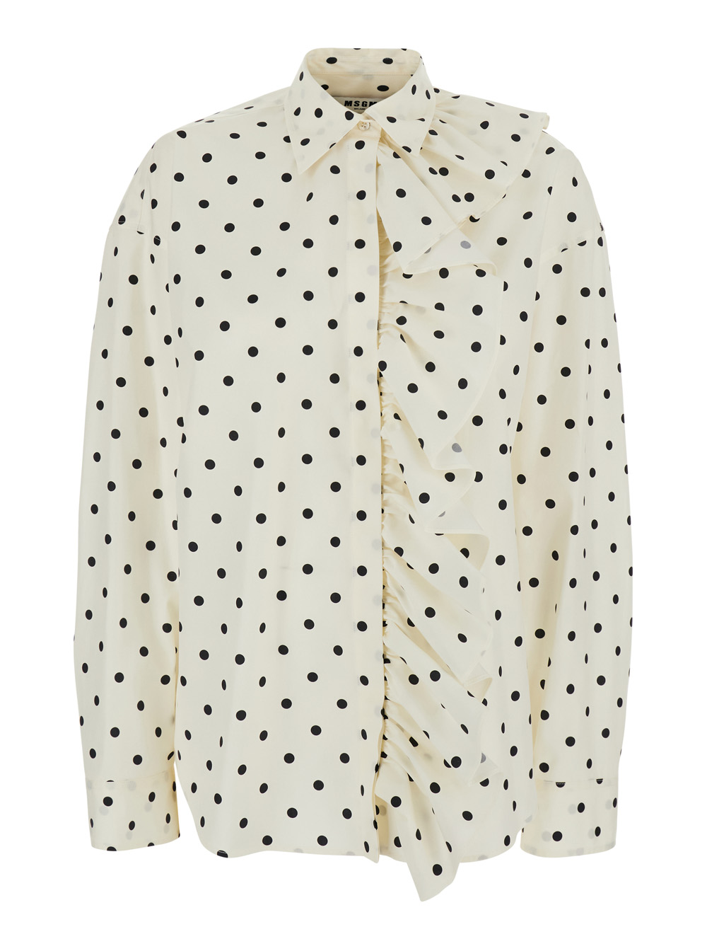 Msgm Women's White Shirt Pois Rouche With Ruffles And Dots Cotton For Blouses