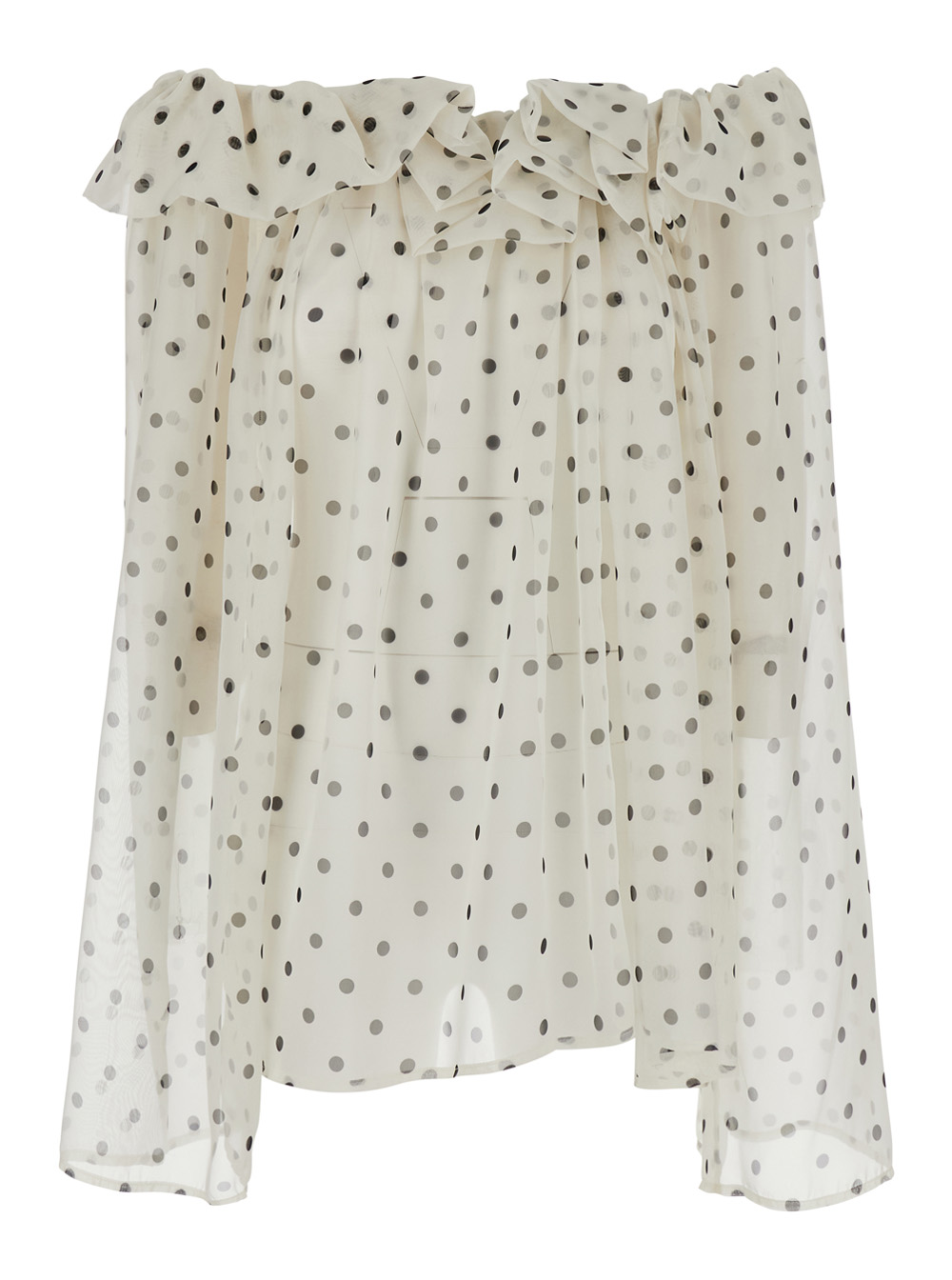Msgm Women's White Pois Top With Polka Dot Details Tech Fabric For Polyester Tops