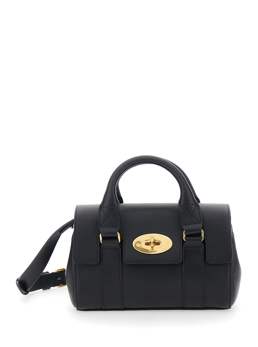 Mulberry Women's Black Handbag Bayswater Mini With Clasp In Pebbled Leather For Calf Hand Bags