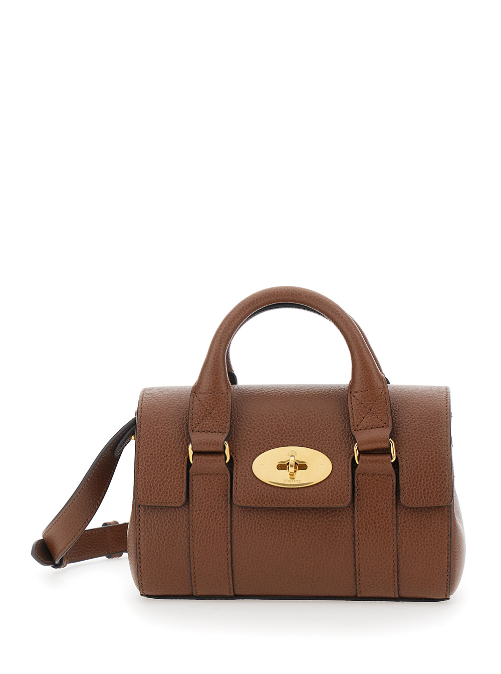 Mulberry Women's Brown Handbag Bayswater Mini With Turnlock Closure In Pebbled Leather Calf Hand Bags