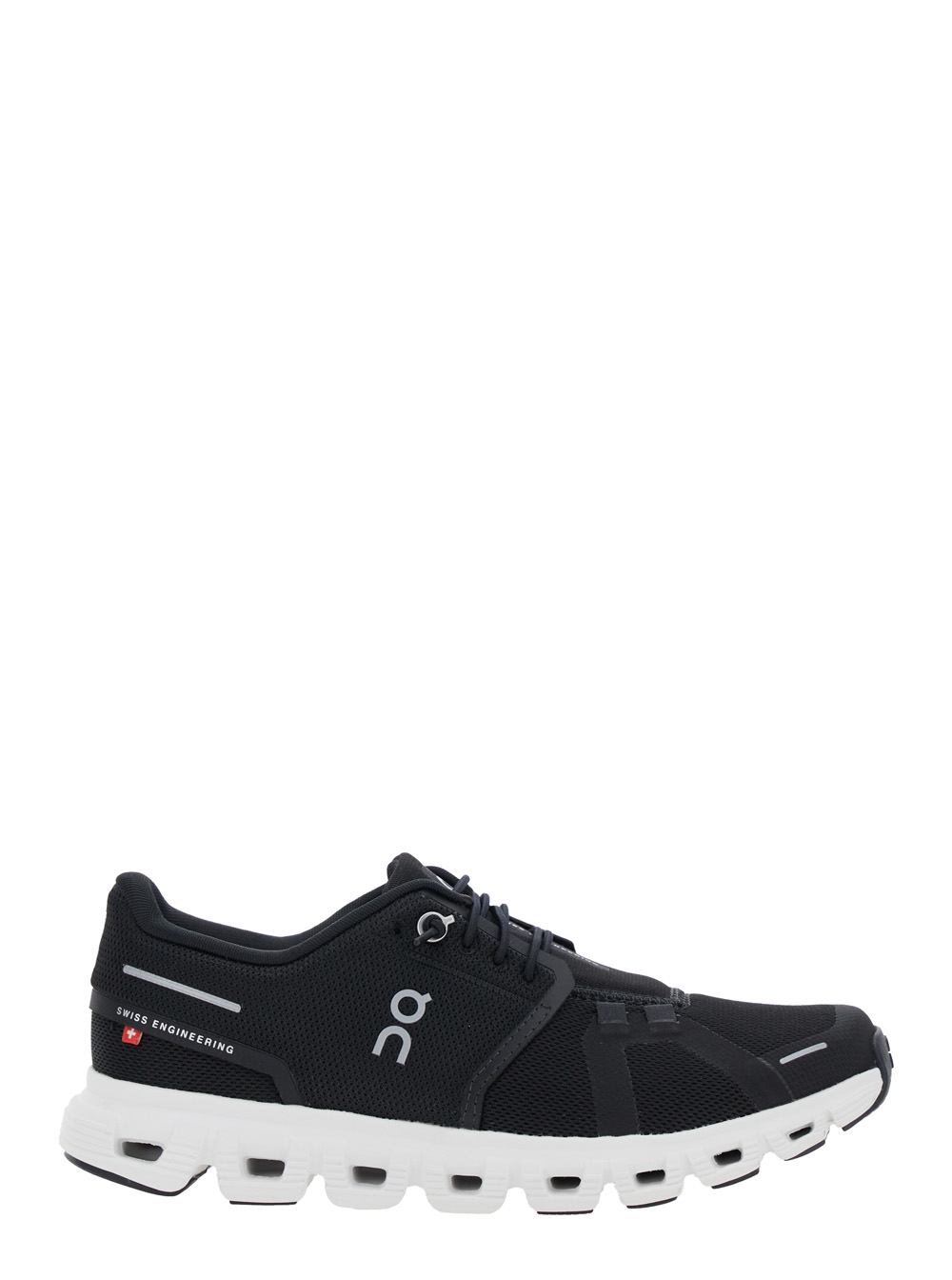 On Women's Black Sneaker Cloud 6 Low Top With Mesh Inserts And Logo The Side In Tech Fabric For Polyester