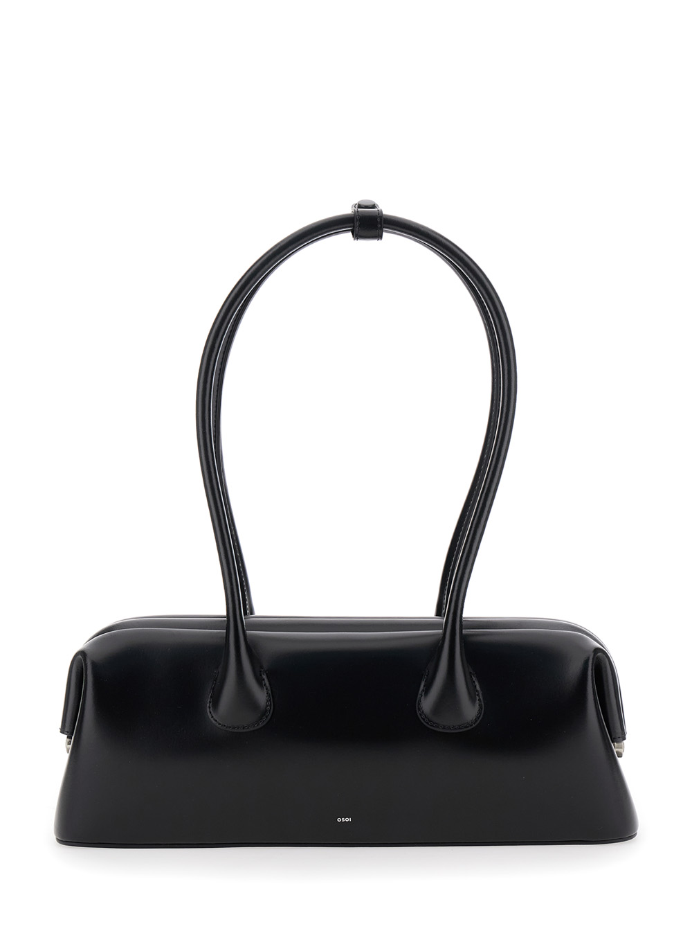 Osoi Boat Wide Black Shoulder Bag With Round Handles And Lettering Logo On The Front Leather Woman – Women