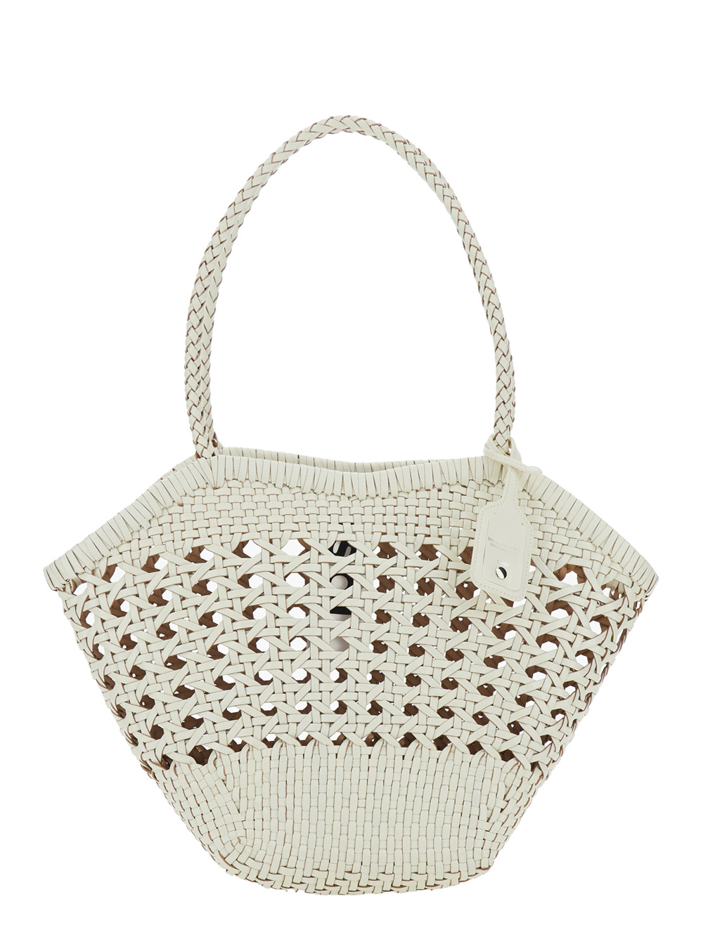 Osoi Shoulder Bag Lip with Rounded Handles and Woven Design in White Leather for Women Recycled – Women